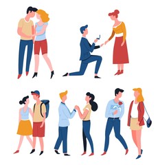 Obraz premium Couples and dating isolated characters pairs, romantic dates