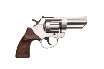 Silver gun revolver isolate on a white background. Pistol. Weapons for self-defense and sports.