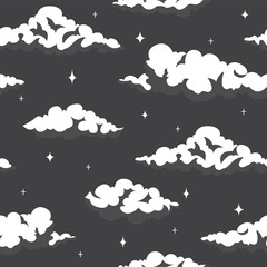Clouds and stars at night seamless pattern - 290272160