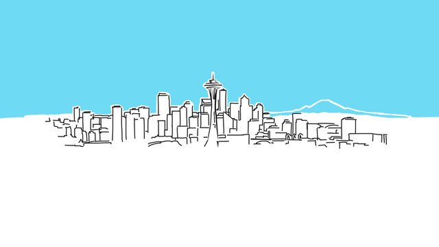 Seattle Skyline Panorama Vector Sketch
