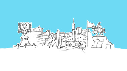 Tirana Skyline Panorama Vector Sketch