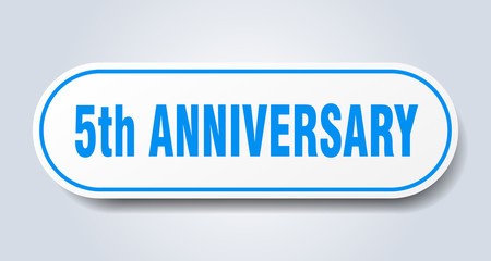 5th anniversary sign. 5th anniversary rounded blue sticker. 5th anniversary