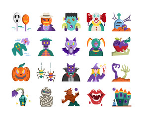 Halloween flat icon set, vector and illustration