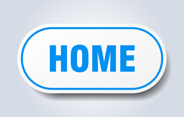 home sign. home rounded blue sticker. home