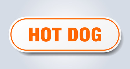 hot dog sign. hot dog rounded orange sticker. hot dog