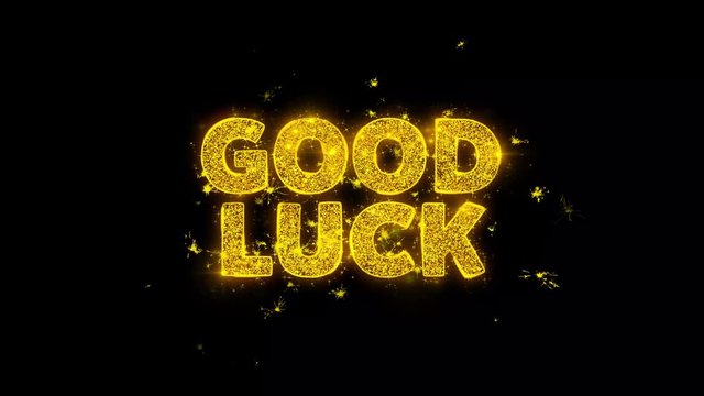 Good LuckText Sparks Glitter Particles on Black Background. Sale, Discount Price, Off Deals, Offer promotion offer percent discount ads 4K Loop Animation.