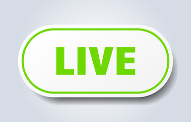 live sign. live rounded green sticker. live