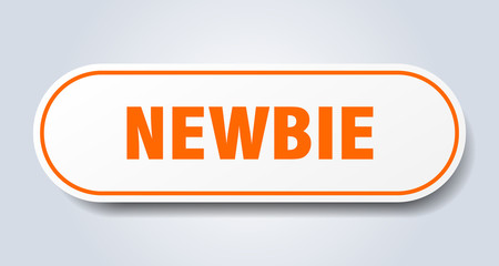 newbie sign. newbie rounded orange sticker. newbie