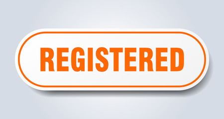 registered sign. registered rounded orange sticker. registered