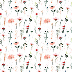 mini wild floral watercolor seamless pattern
