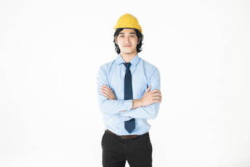 Portrait of Caucasian  handsome  engineering man is confident on white background