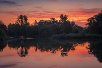 Dawn at the pond in Zalesie Dolne, Piaseczno, Poland.