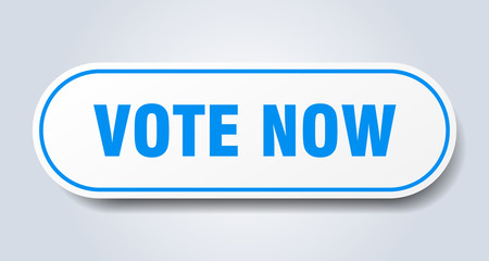 vote now sign. vote now rounded blue sticker. vote now