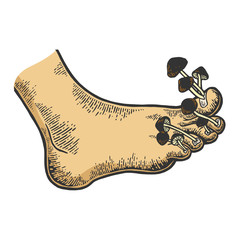 Nail fungus disease mushrooms metaphor sketch engraving vector illustration. Tee shirt apparel print design. Scratch board style imitation. Black and white hand drawn image. © Oleksandr Pokusai