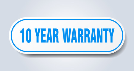 10 year warranty sign. 10 year warranty rounded blue sticker. 10 year warranty