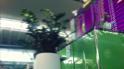 Defocusing. Busy Airport Terminal. Traveler at airport 