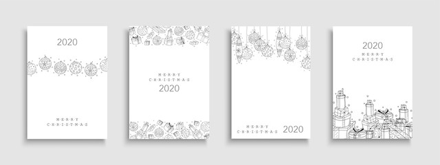 Fototapeta na wymiar Collection of Christmas cards. Creative hand drawn design with drawing xmas elements.