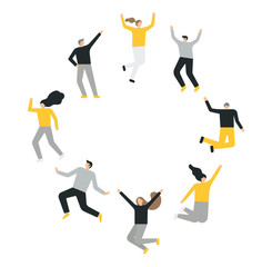 Happy group of people jumping on a white background