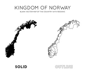 Fototapeta na wymiar Norway map. Blank vector map of the Country with regions. Borders of Norway for your infographic. Vector illustration.