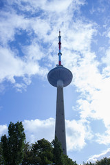 Obraz premium The Vilnius TV Tower. is a 326.5 m tower in the Karoliniškės microdistrict of Vilnius, Lithuania. It is the tallest structure in Lithuania, where is national Lithuanian Radio and Television Centre