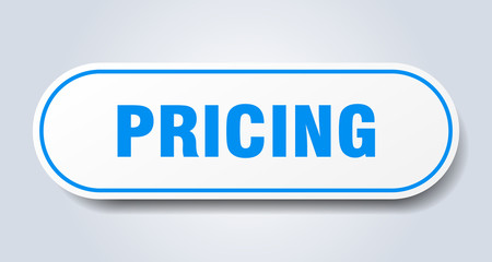 pricing sign. pricing rounded blue sticker. pricing