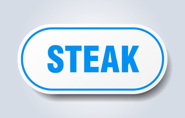 steak sign. steak rounded blue sticker. steak
