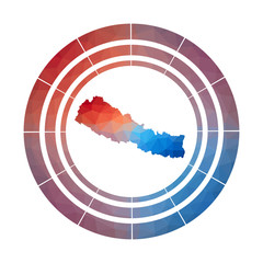 Fototapeta premium Nepal badge. Bright gradient logo of country in low poly style. Multicolored Nepal rounded sign with map in geometric style for your infographics.