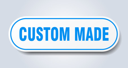 custom made sign. custom made rounded blue sticker. custom made