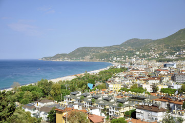 Fototapeta na wymiar Beautiful view of the city of Alanya, Turkey. Sea, Cleopatra Beach