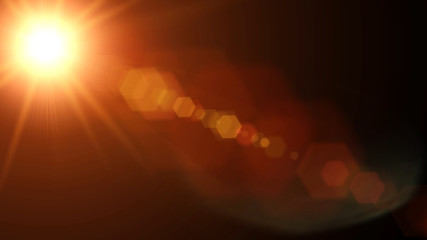 Isolated orange, yellow light rays animation. Shine or sun effect on black screen with bokeh. Dust,...