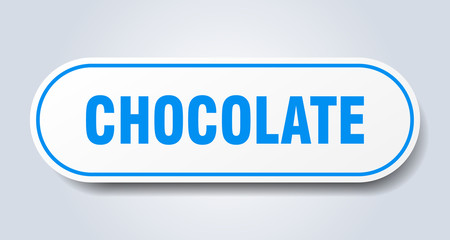 chocolate sign. chocolate rounded blue sticker. chocolate