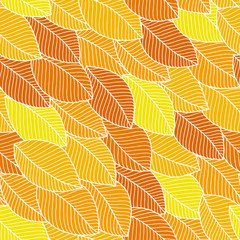 Seamless pattern with hand drawn orange leaves