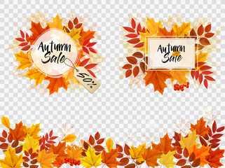 Autumn Sale Card With Colorful Leaves. Vector.