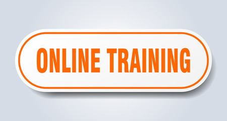 online training sign. online training rounded orange sticker. online training