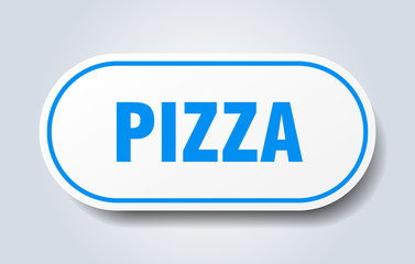 pizza sign. pizza rounded blue sticker. pizza