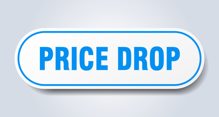 price drop sign. price drop rounded blue sticker. price drop