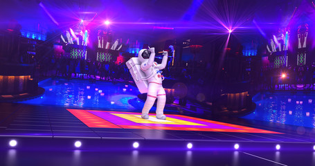 Obraz na płótnie Canvas Cool Astronaut Dancing On A Disco Stage - 3D Illustration Render