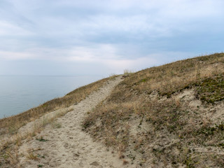 landscape with sand dune shore, Curonian Spit, Nida ,Lithuania.  Baltic dunes, UNESCO heritage