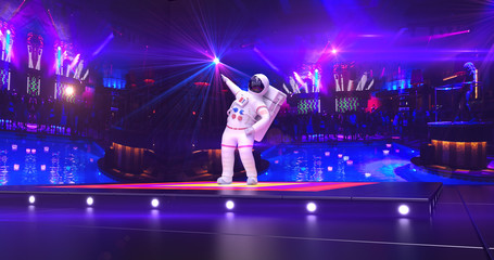Fototapeta na wymiar Astronaut Dancing On A Disco Stage - 3D Illustration Render