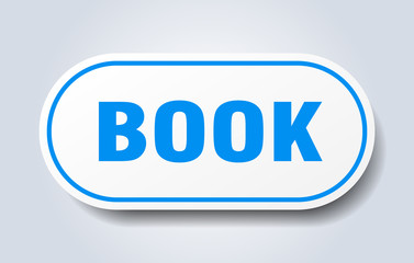 book sign. book rounded blue sticker. book