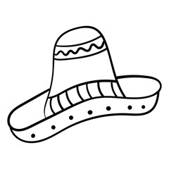 Sombrero. Coloring book for children, cartoon headwear, Line art black and white sombrero. Fiesta carnival clothing. - Vector
