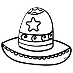 Sombrero. Coloring book for children, cartoon headwear, Line art black and white sombrero. Fiesta carnival clothing. - Vector