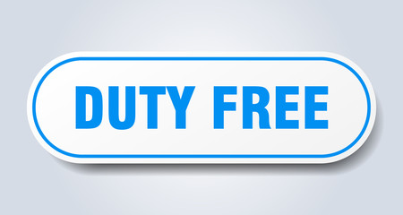 duty free sign. duty free rounded blue sticker. duty free