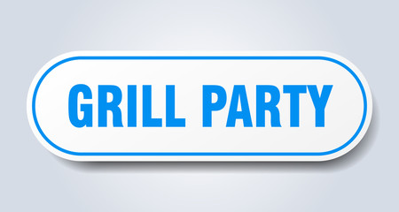 grill party sign. grill party rounded blue sticker. grill party