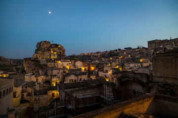 Fototapeta na wymiar Panorama notturno Sassi di Matera, città della cultura - Italia