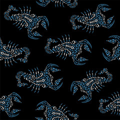 Seamless pattern with scorpions, made in the ethnic style. Tattoo, astrology, alchemy, boho and magic symbol. Original design in doodle style. Vector illustration.