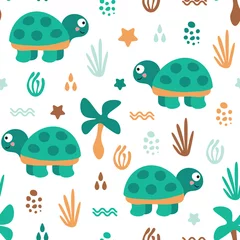 Behang Zeedieren naadloos herhalingspatroon met schildpadden