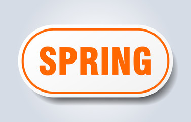 spring sign. spring rounded orange sticker. spring