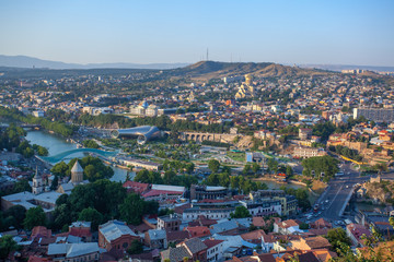 Areal view of Tbilisi City. Beautiful Place to travel.