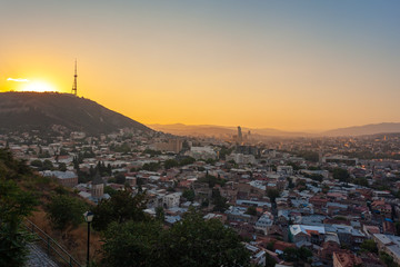 Areal view of Tbilisi City in the evening. Beautiful Place to travel. © k_samurkas